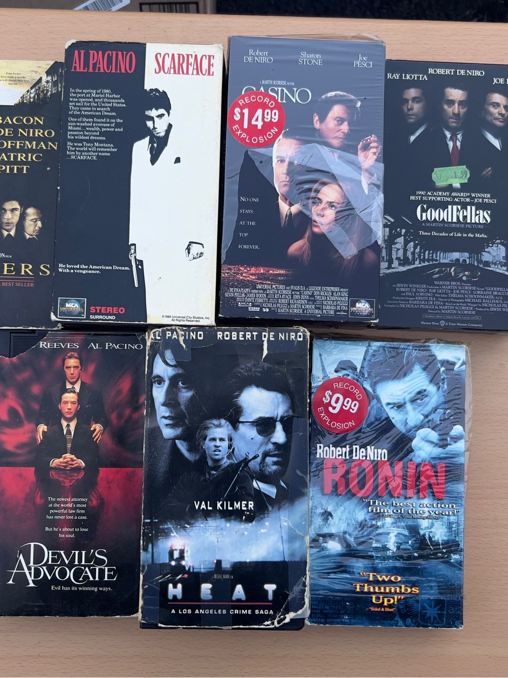 Robert De Niro&Al Pacino VHS Movies Lot Of 7/Sleepers,Scarface,Casino,Ronin Etc.
